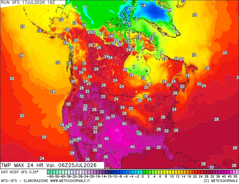 mappa Temperatura massima 24 ore