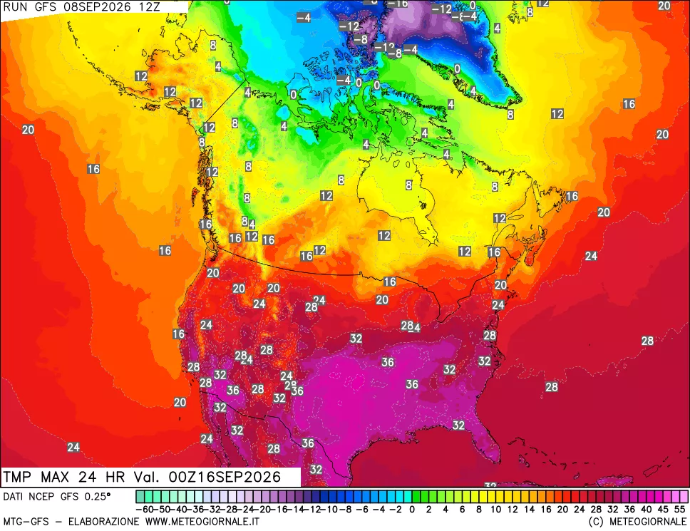 mappa Temperatura massima 24 ore
