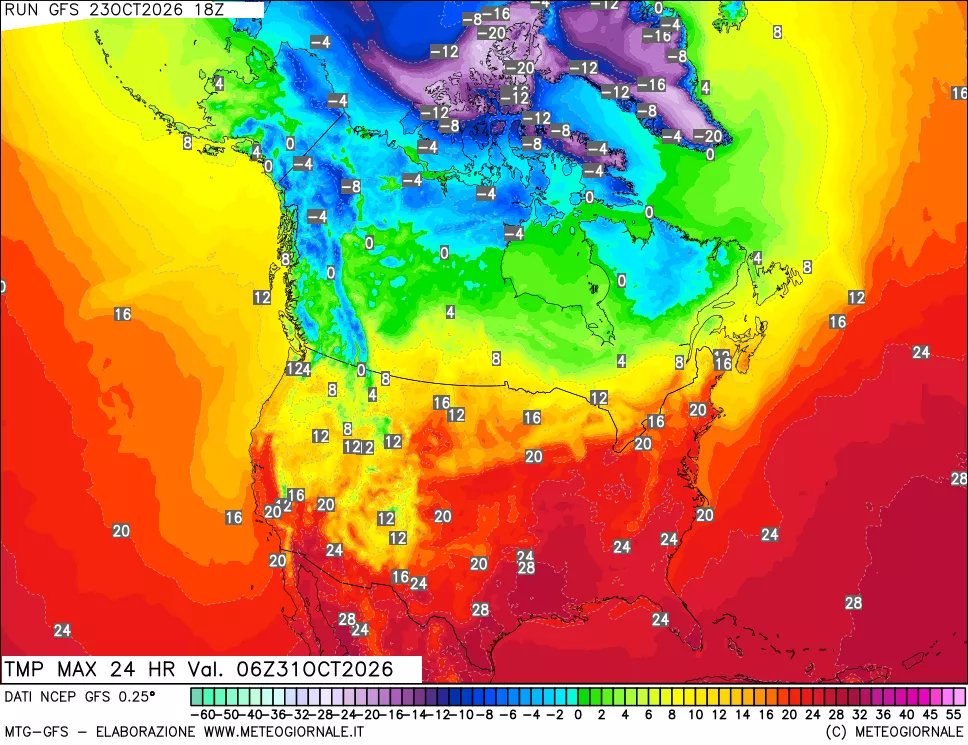 mappa Temperatura massima 24 ore