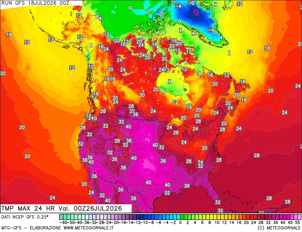 mappa Temperatura massima 24 ore