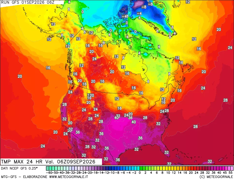 mappa Temperatura massima 24 ore