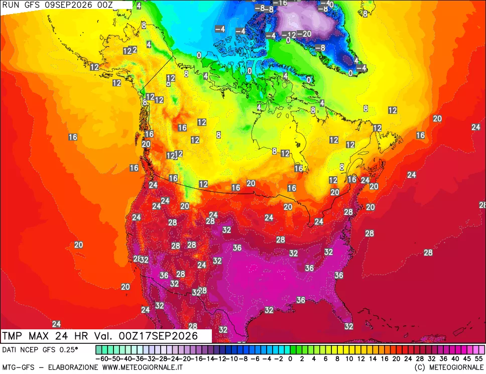 mappa Temperatura massima 24 ore