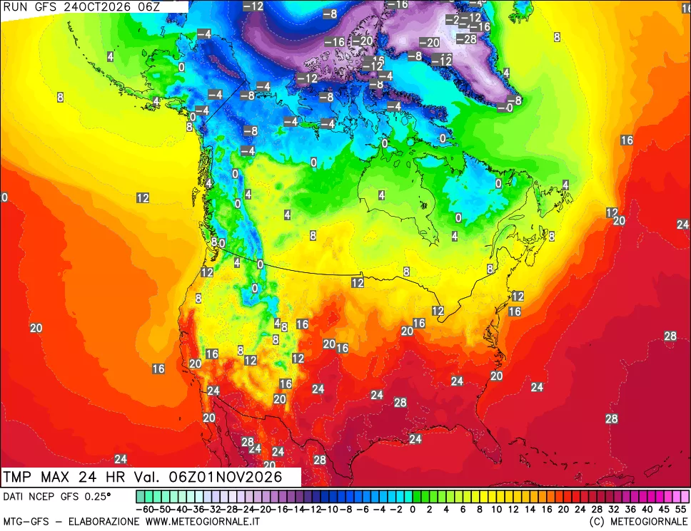 mappa Temperatura massima 24 ore