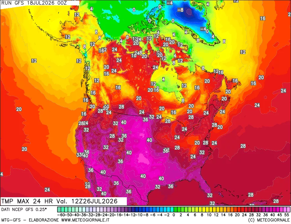 mappa Temperatura massima 24 ore