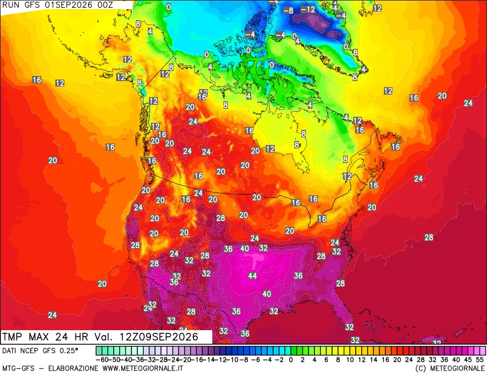 mappa Temperatura massima 24 ore