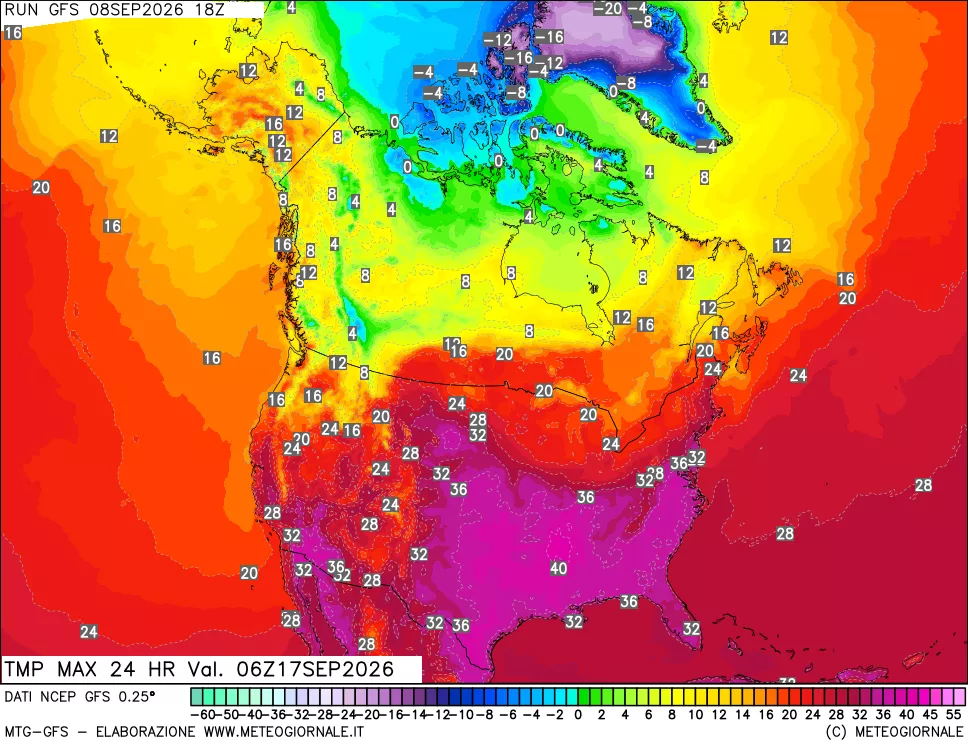 mappa Temperatura massima 24 ore