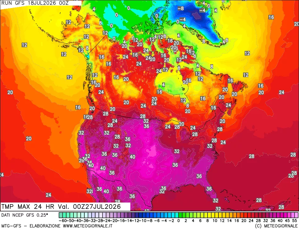 mappa Temperatura massima 24 ore