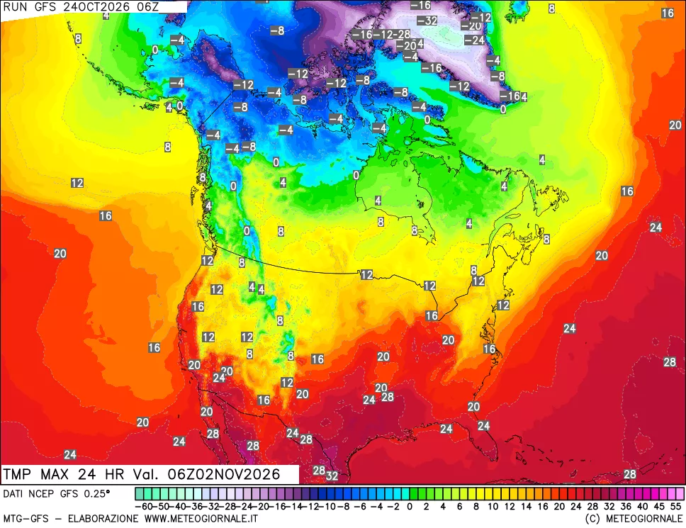 mappa Temperatura massima 24 ore