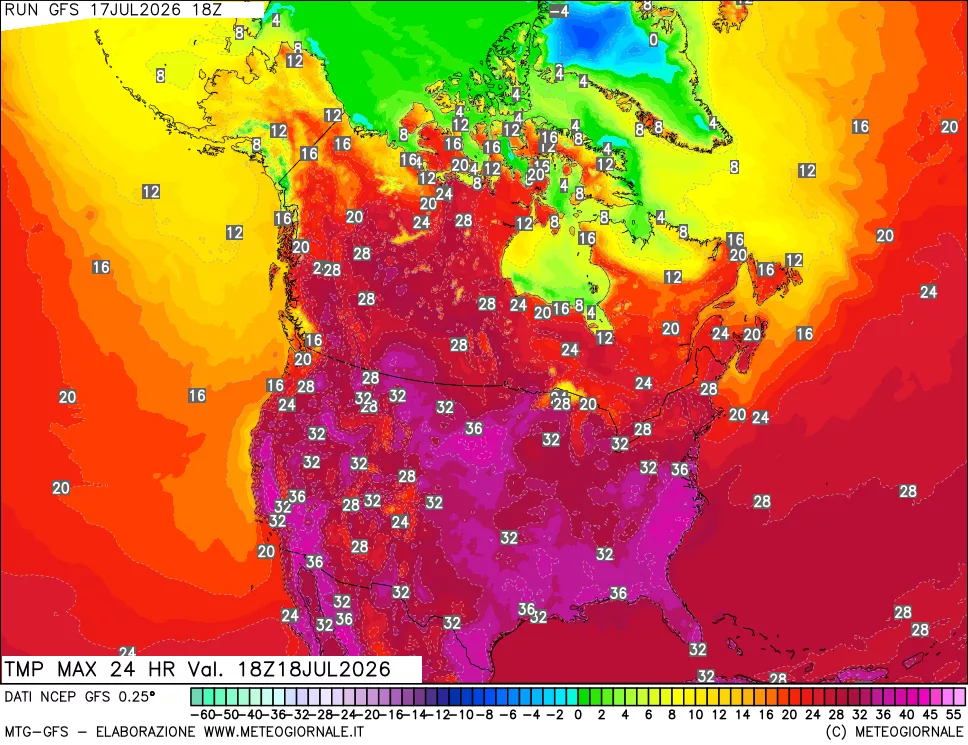 mappa Temperatura massima 24 ore