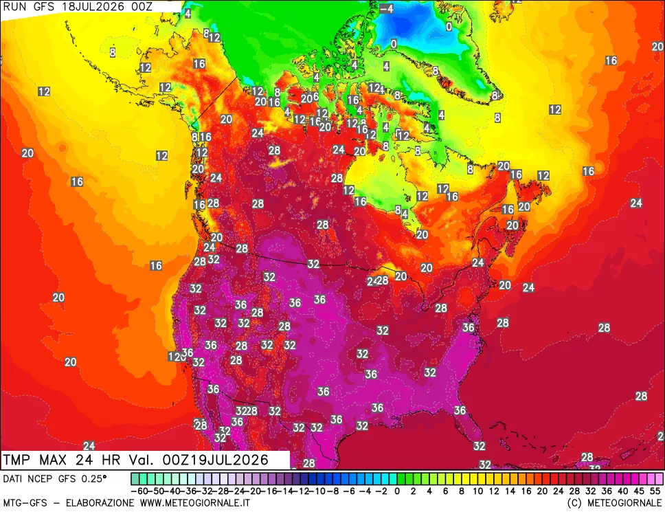 mappa Temperatura massima 24 ore