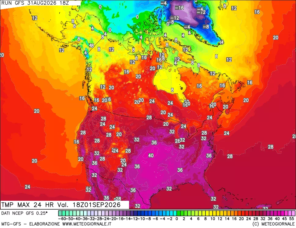 mappa Temperatura massima 24 ore