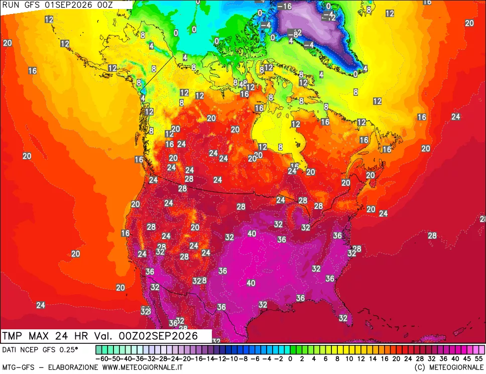 mappa Temperatura massima 24 ore