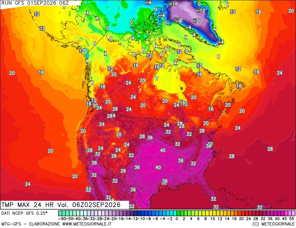 mappa Temperatura massima 24 ore