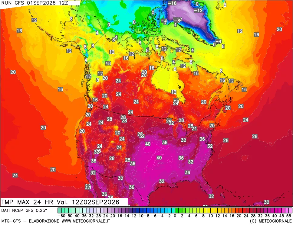 mappa Temperatura massima 24 ore