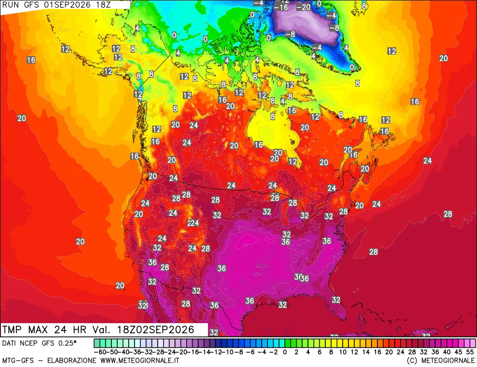 mappa Temperatura massima 24 ore