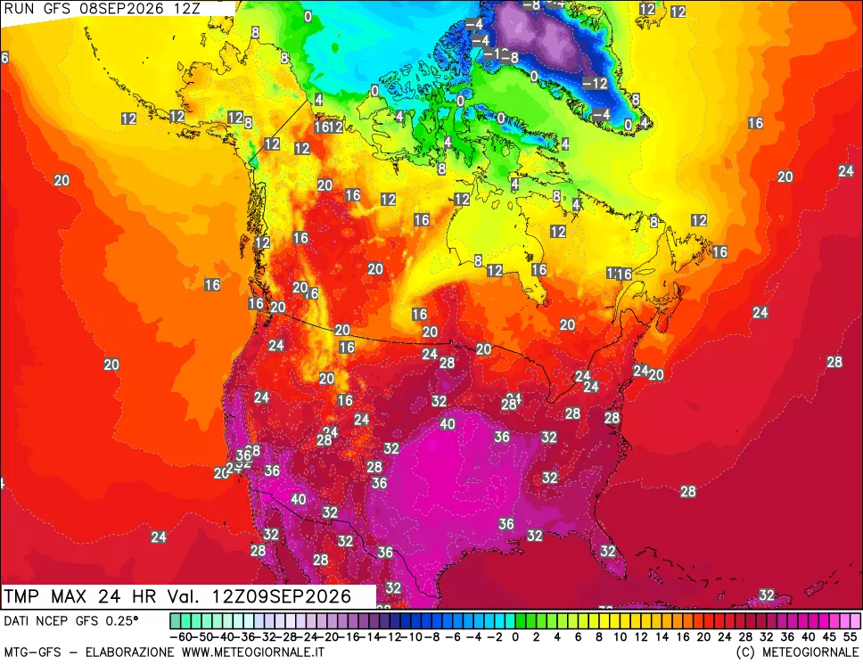 mappa Temperatura massima 24 ore