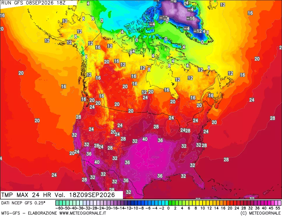 mappa Temperatura massima 24 ore