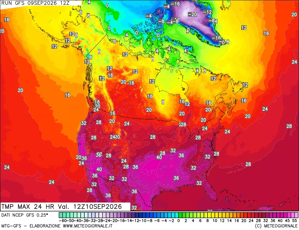 mappa Temperatura massima 24 ore