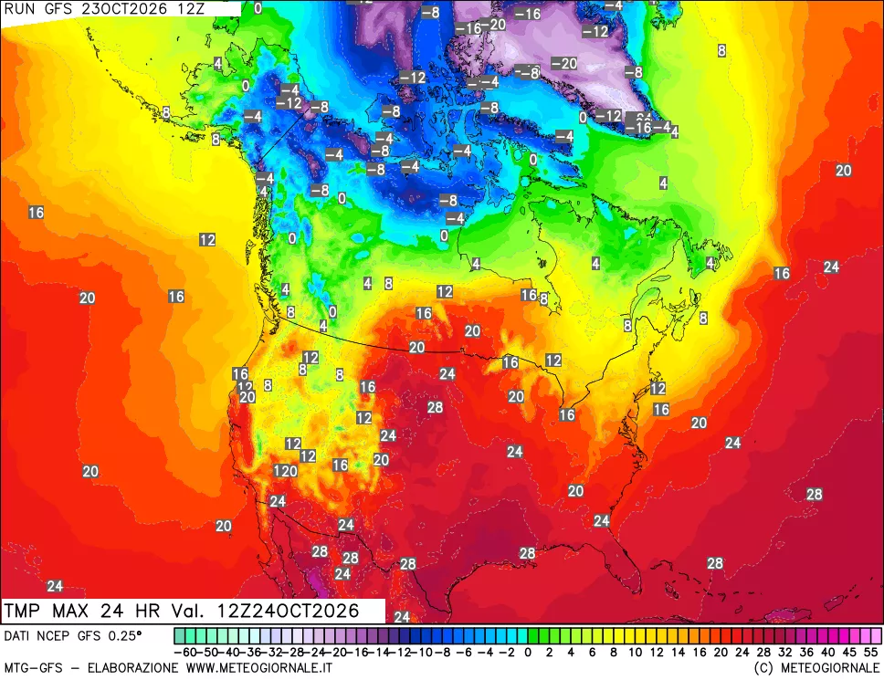 mappa Temperatura massima 24 ore