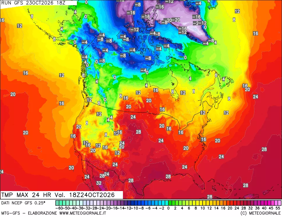 mappa Temperatura massima 24 ore