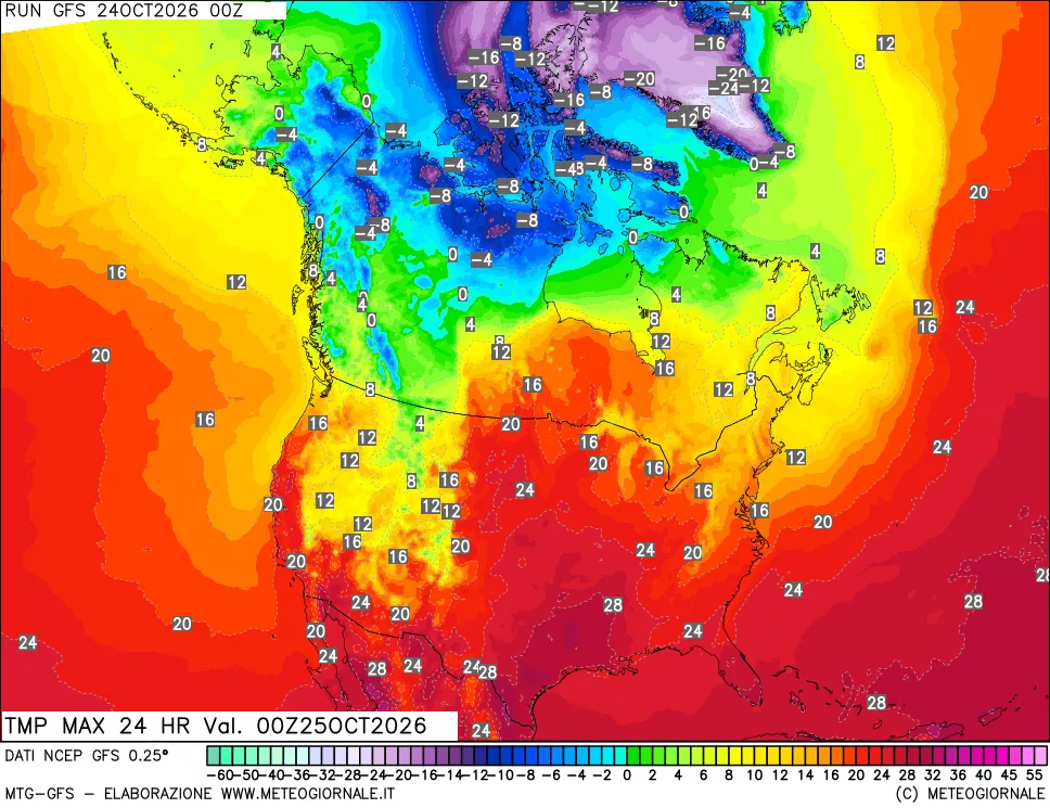 mappa Temperatura massima 24 ore