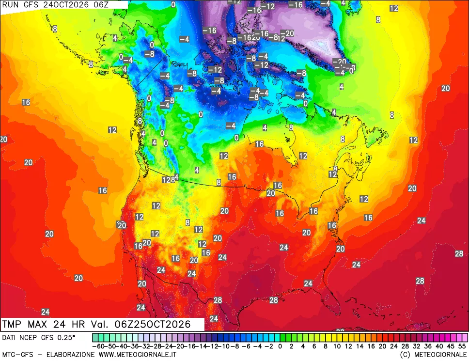 mappa Temperatura massima 24 ore