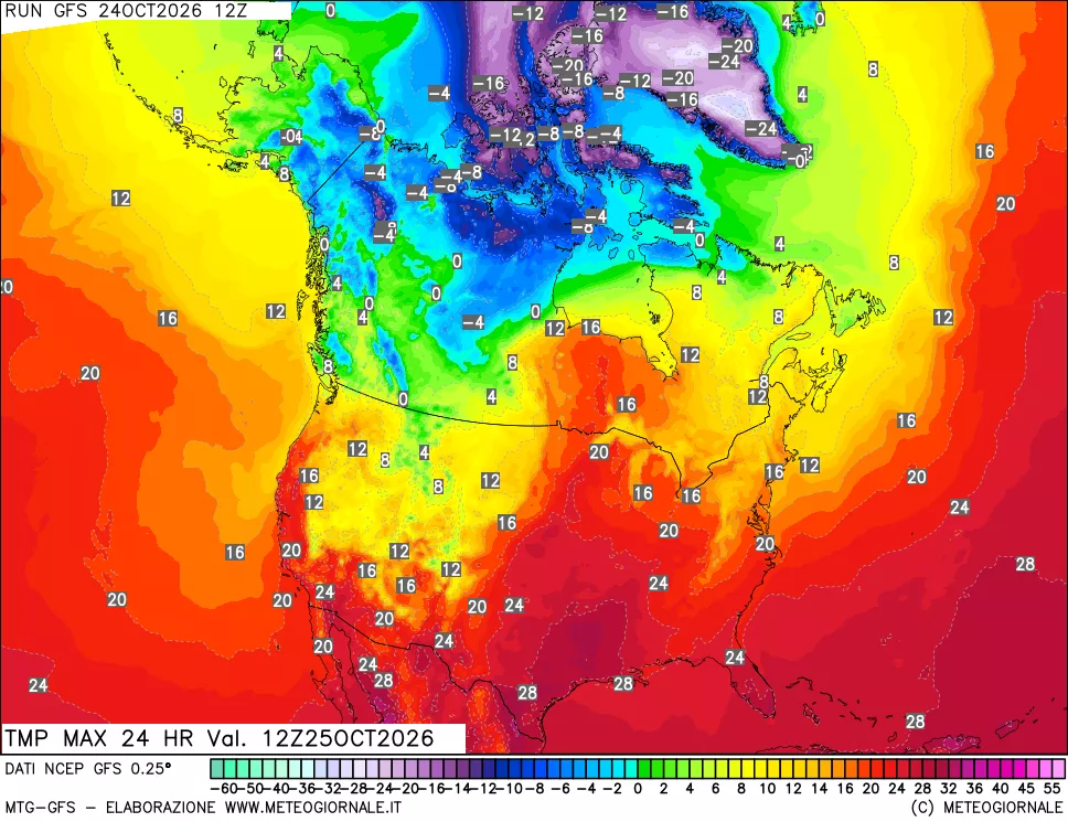 mappa Temperatura massima 24 ore