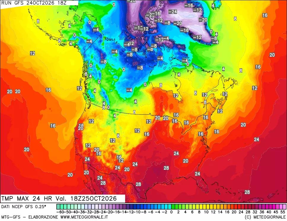 mappa Temperatura massima 24 ore