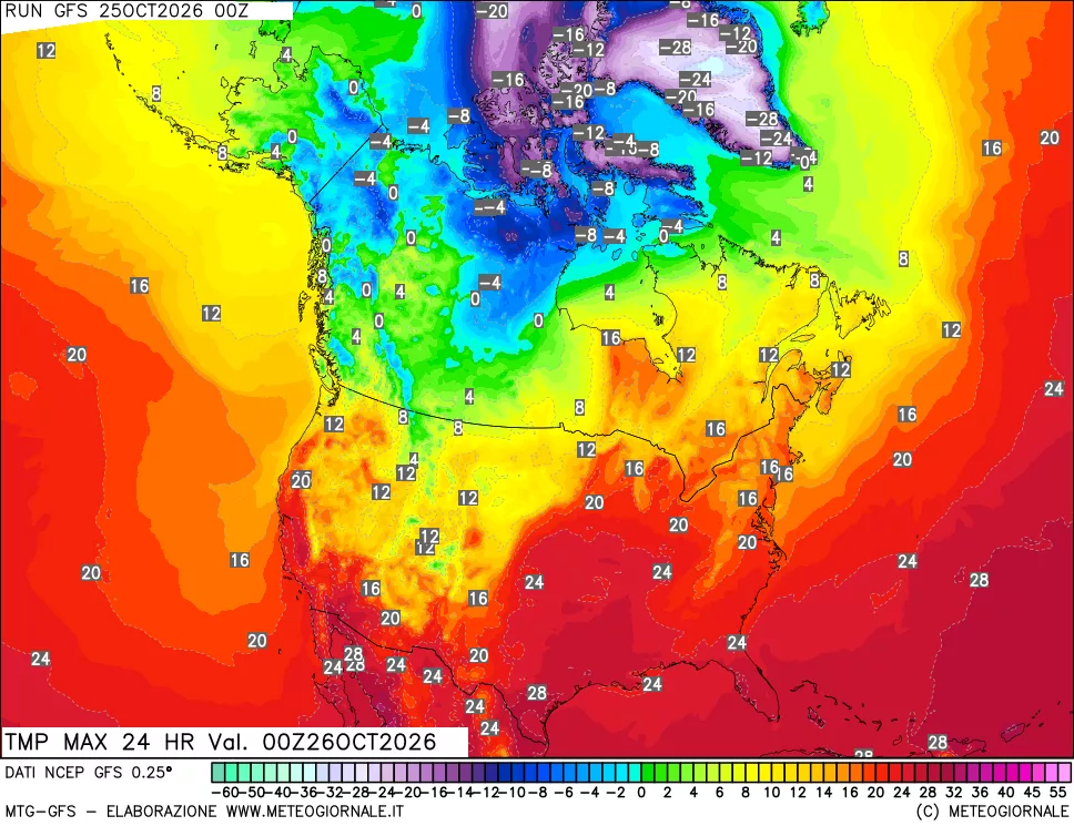 mappa Temperatura massima 24 ore