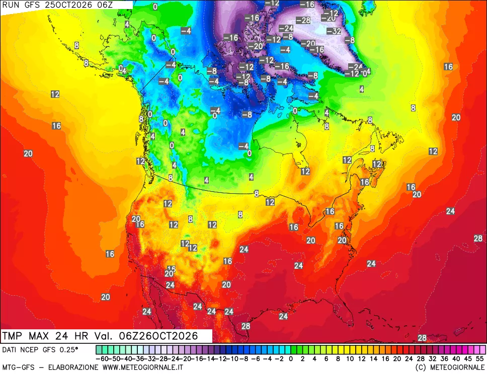 mappa Temperatura massima 24 ore