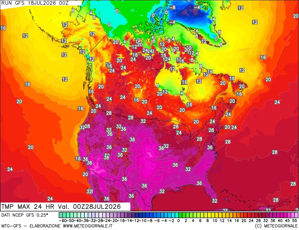 mappa Temperatura massima 24 ore
