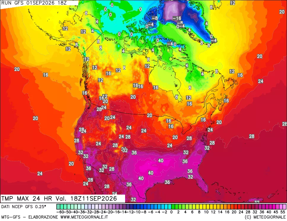 mappa Temperatura massima 24 ore