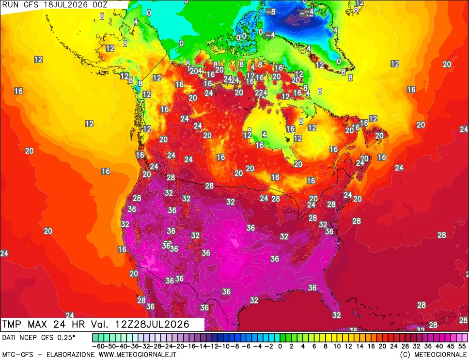 mappa Temperatura massima 24 ore