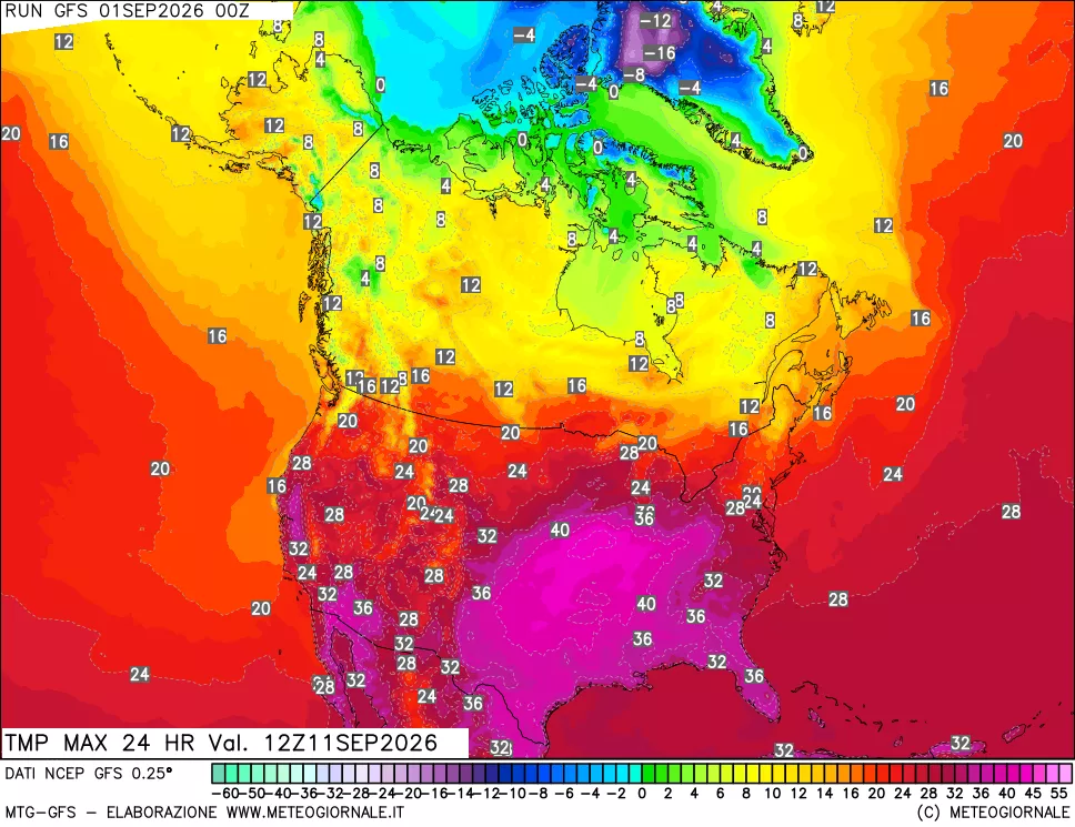 mappa Temperatura massima 24 ore