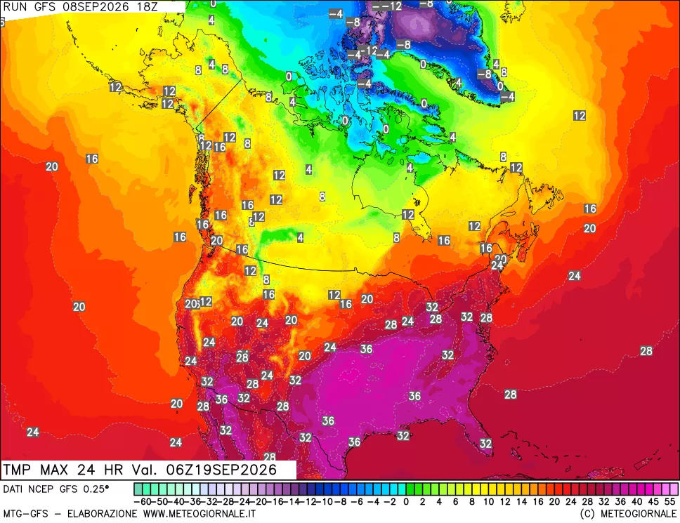 mappa Temperatura massima 24 ore
