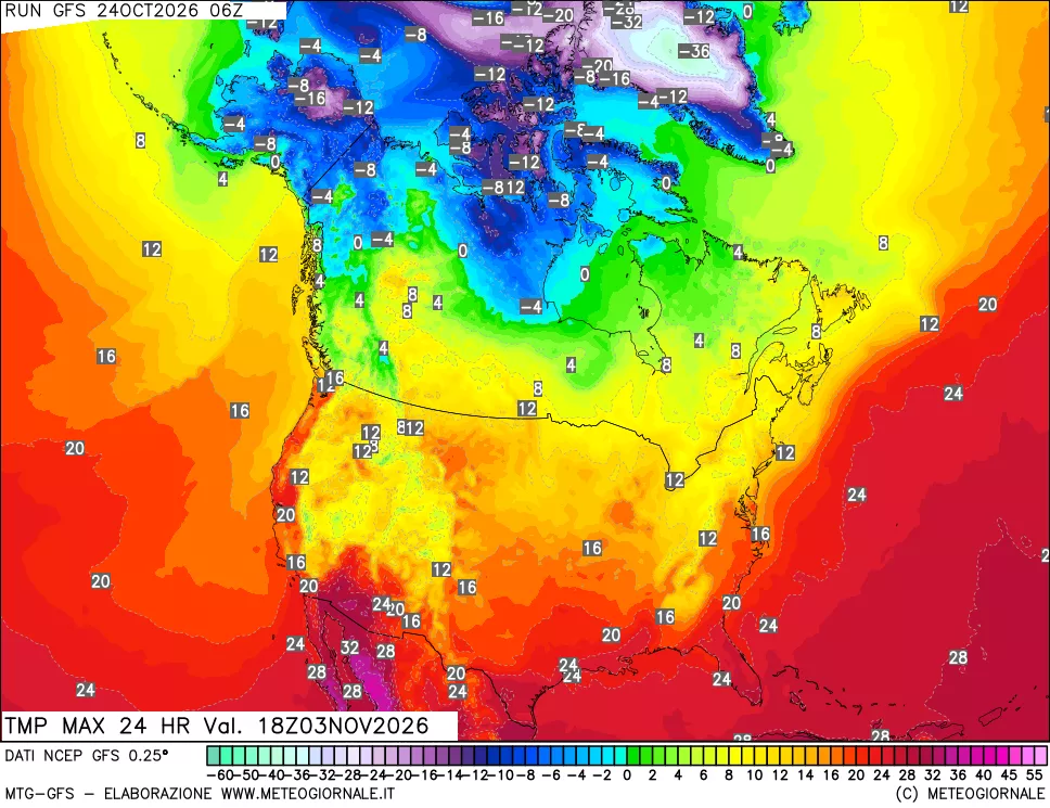 mappa Temperatura massima 24 ore