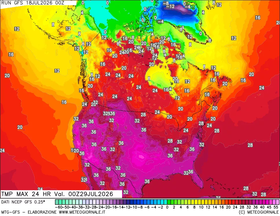 mappa Temperatura massima 24 ore