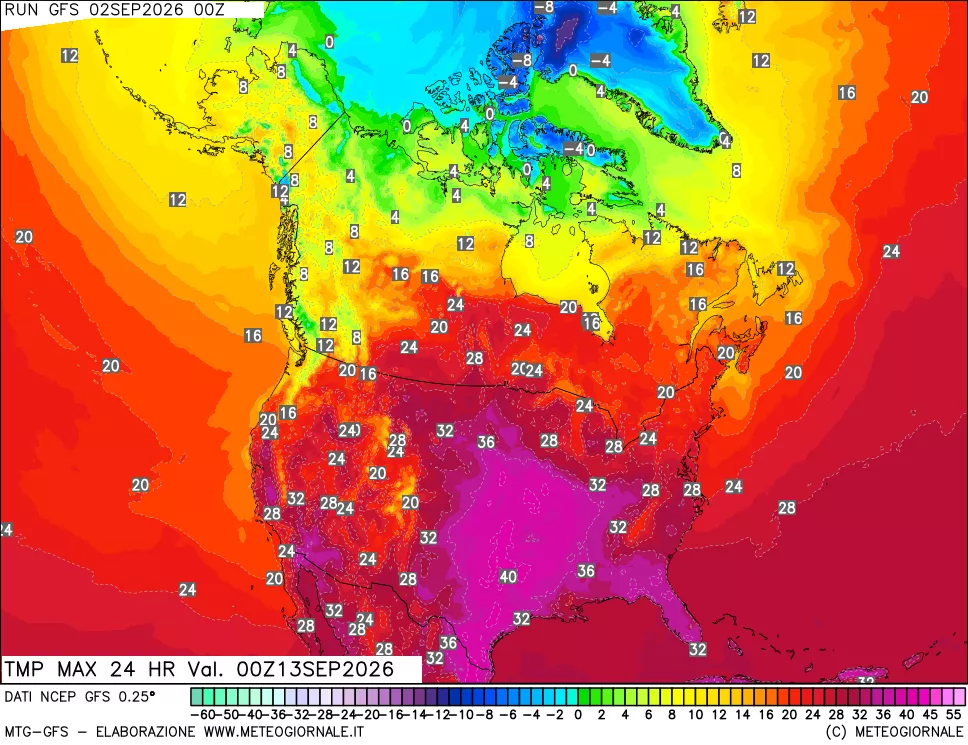 mappa Temperatura massima 24 ore