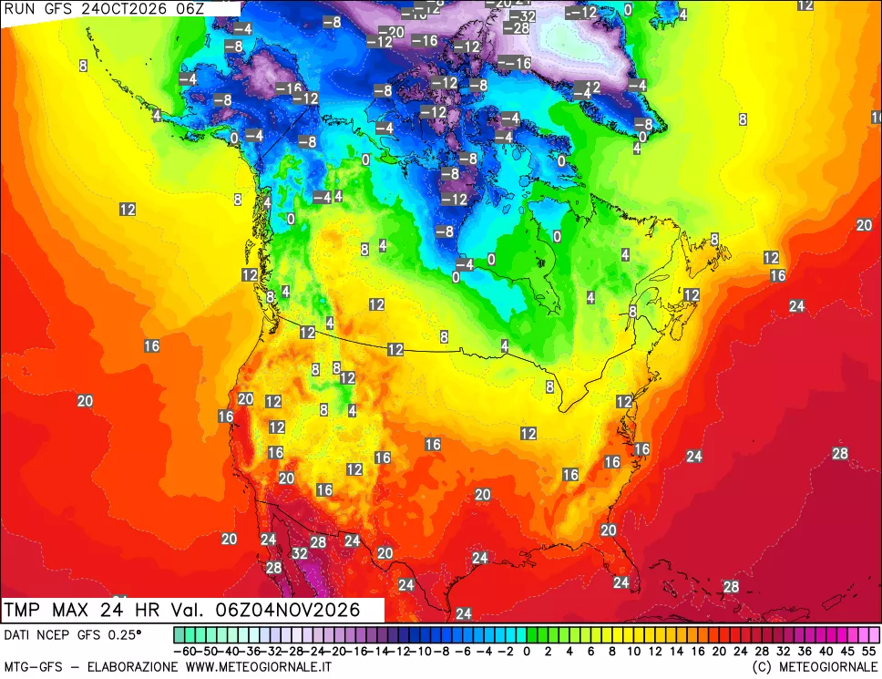 mappa Temperatura massima 24 ore