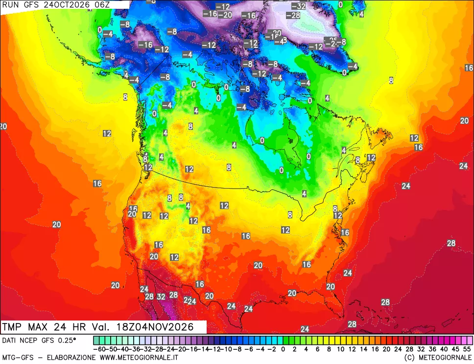 mappa Temperatura massima 24 ore