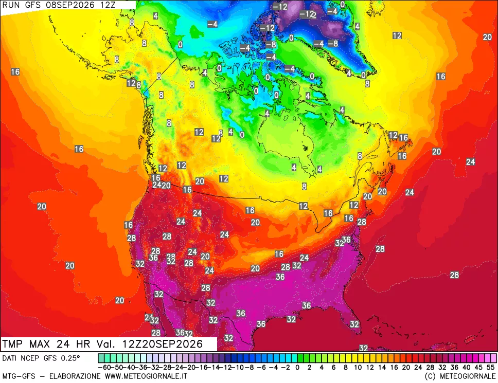 mappa Temperatura massima 24 ore