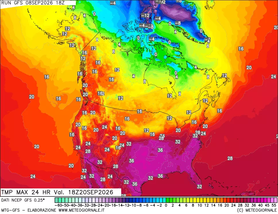 mappa Temperatura massima 24 ore