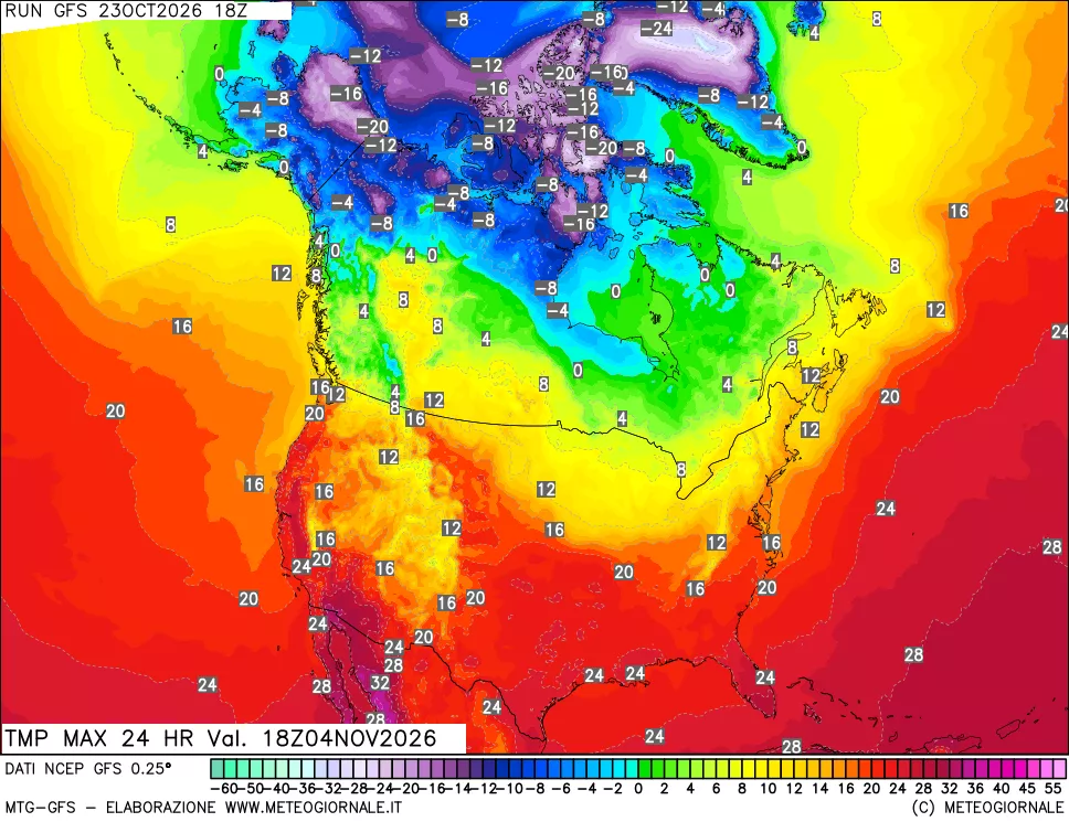 mappa Temperatura massima 24 ore