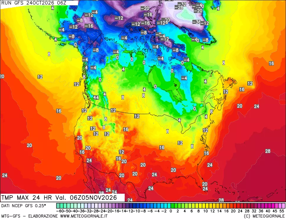 mappa Temperatura massima 24 ore