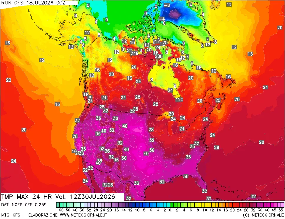 mappa Temperatura massima 24 ore