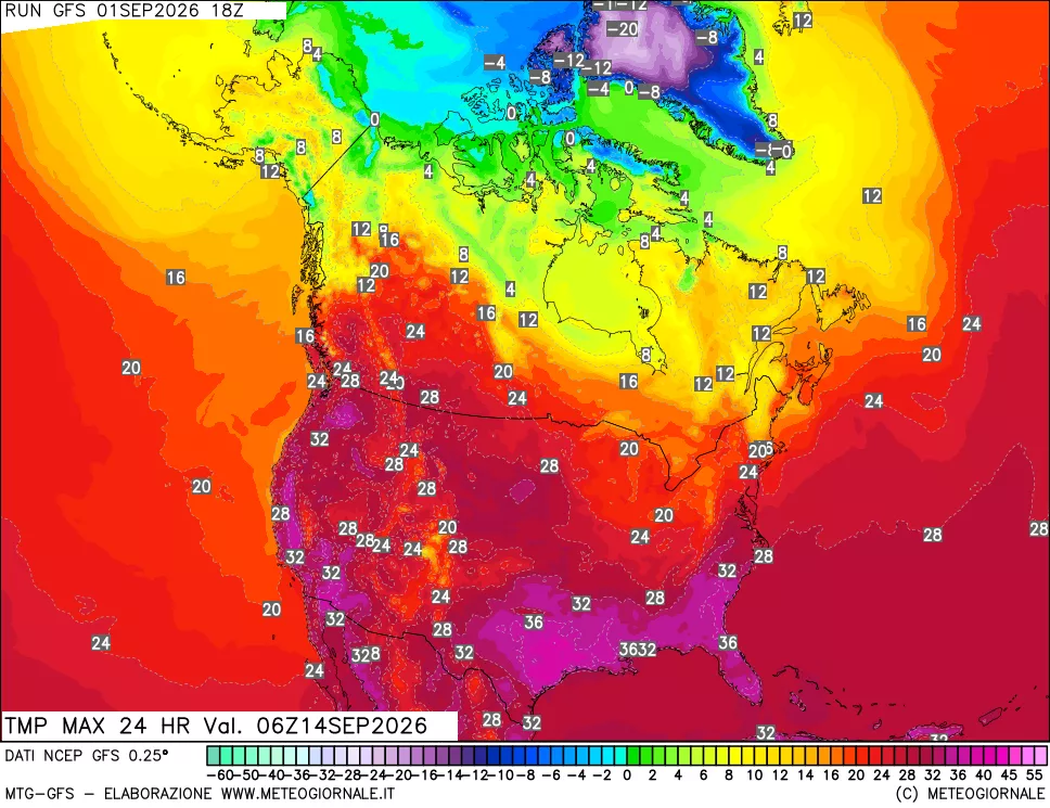 mappa Temperatura massima 24 ore