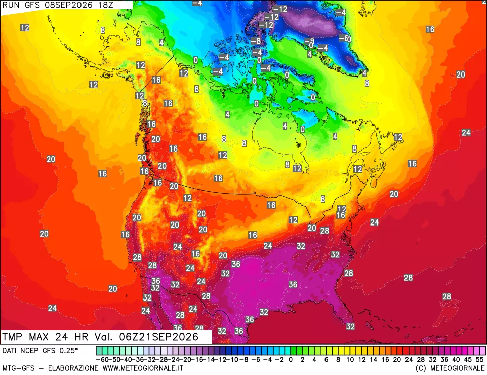 mappa Temperatura massima 24 ore