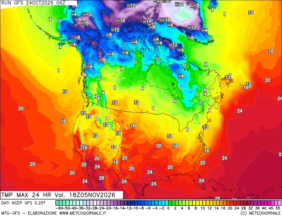 mappa Temperatura massima 24 ore