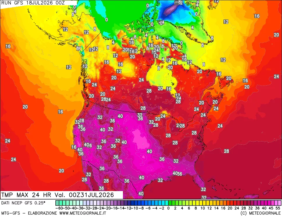mappa Temperatura massima 24 ore