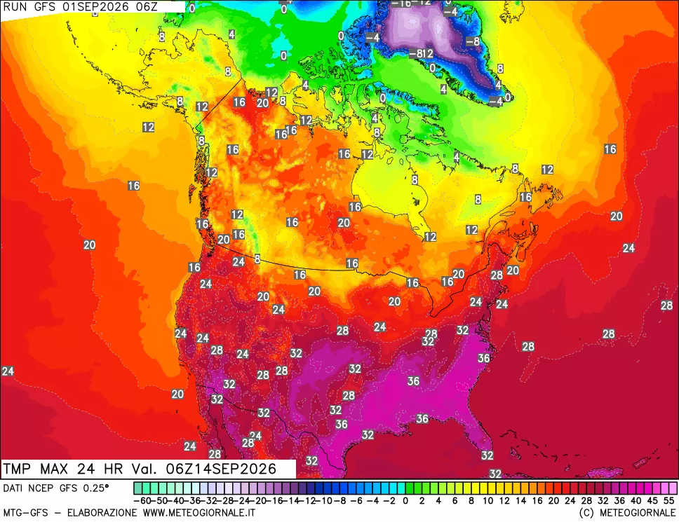 mappa Temperatura massima 24 ore
